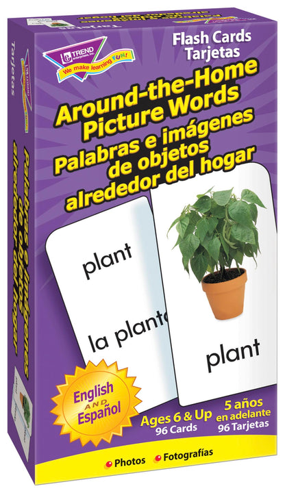 Trend Enterprises: Bilingual Around-The-Home Picture Words Skill Drill Flash Cards, Photos & Words, Exciting Way for All to Learn English and Espanol