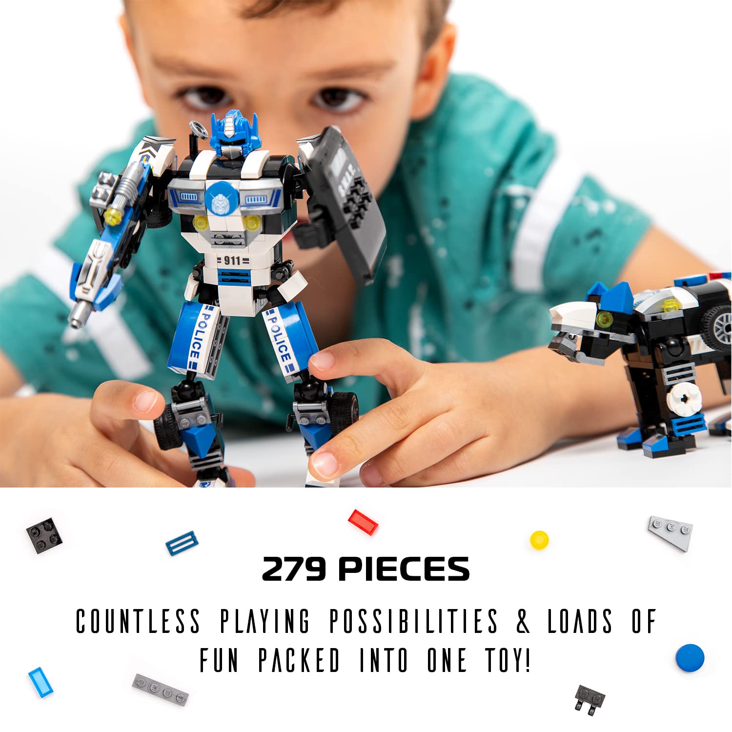 JITTERYGIT Robot Police Mech Glow in The Dark Toy Cop Gift, SWAT Action Figure Buildable STEM Building Superheroes Soldier - Cool Present for Boys