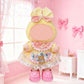 17cm Doll Costume Set(3PCS) - Yellow Pink Pearl Bow, Bear Patch Lace Dress, Pink Bear Shoes?No Doll Included (Style J)