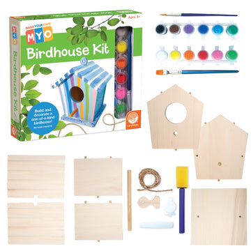 MindWare Make Your Own Birdhouse Kit - Wood Art Kit for Kids - Includes Pre-Cut Wood Pieces and Art Supplies to Assemble and Paint Your Own Bird House