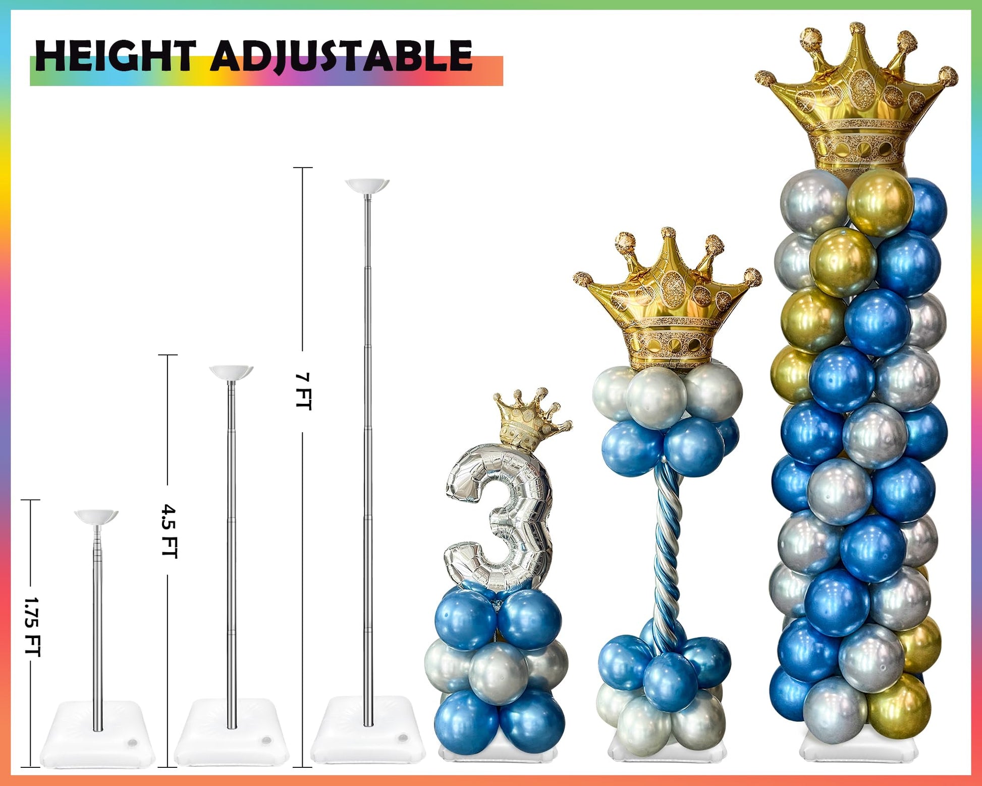 YALLOVE Balloon Column Stand Kit Sets of 2, 7 Feet Height Adjustable Balloon Tower Pillar with Reusable Metal Telescopic Design for Birthday, Wedding