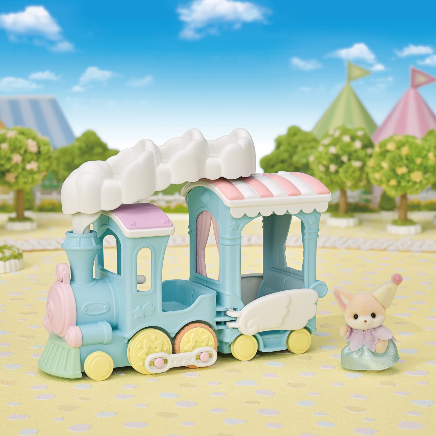 Calico Critters - Floating Cloud Rainbow Train - Calico Land Amusement Series - Kids Pretend Play Toy, Miniature Vehicle & Accessories Set, Ages 3+