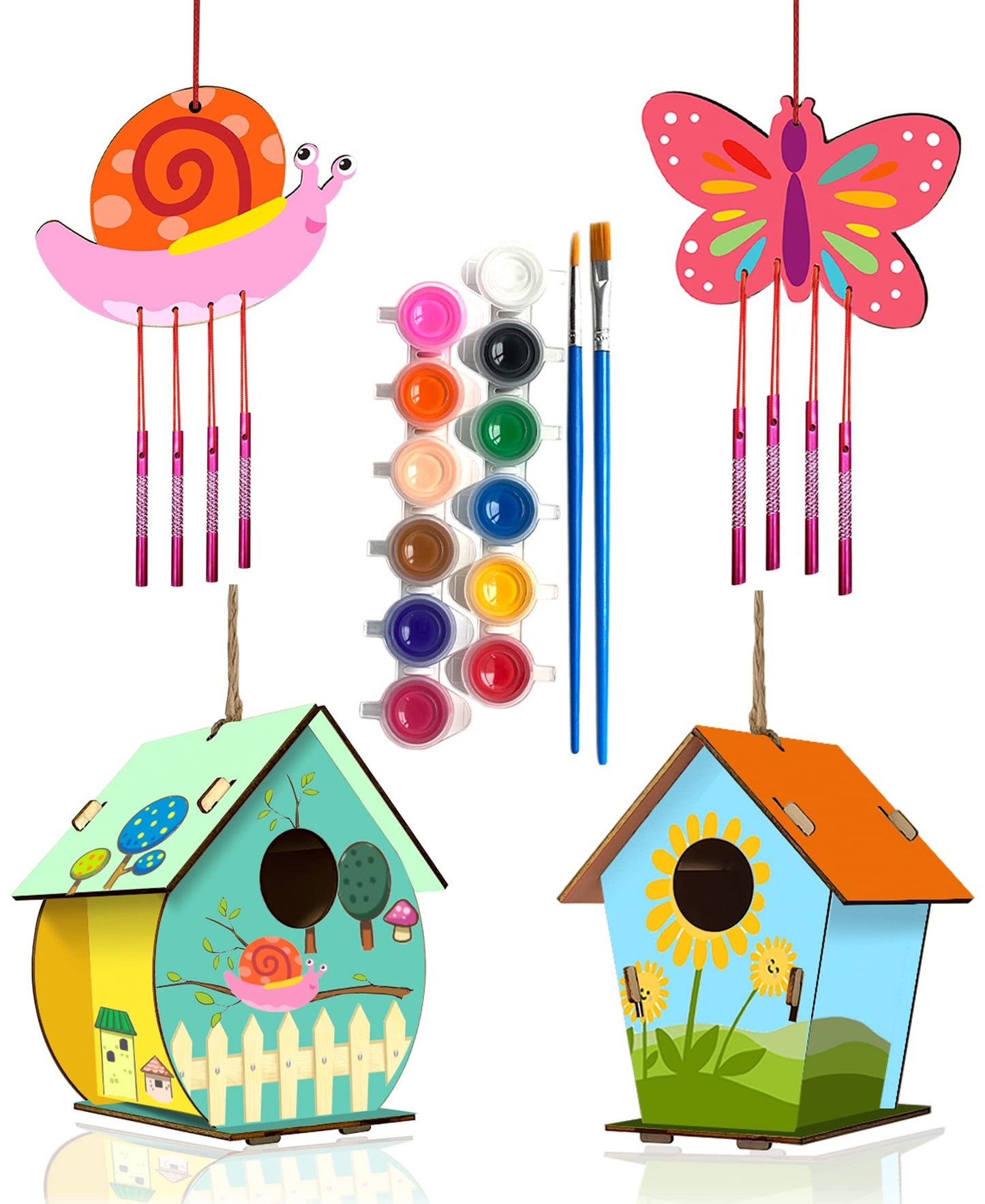 Home Composer 4 Pack DIY Bird House Wind Chime Kits for Children to Build and Paint, Wooden Arts and Crafts for Kids Girls Boys Toddlers Ages 8-12 4-6