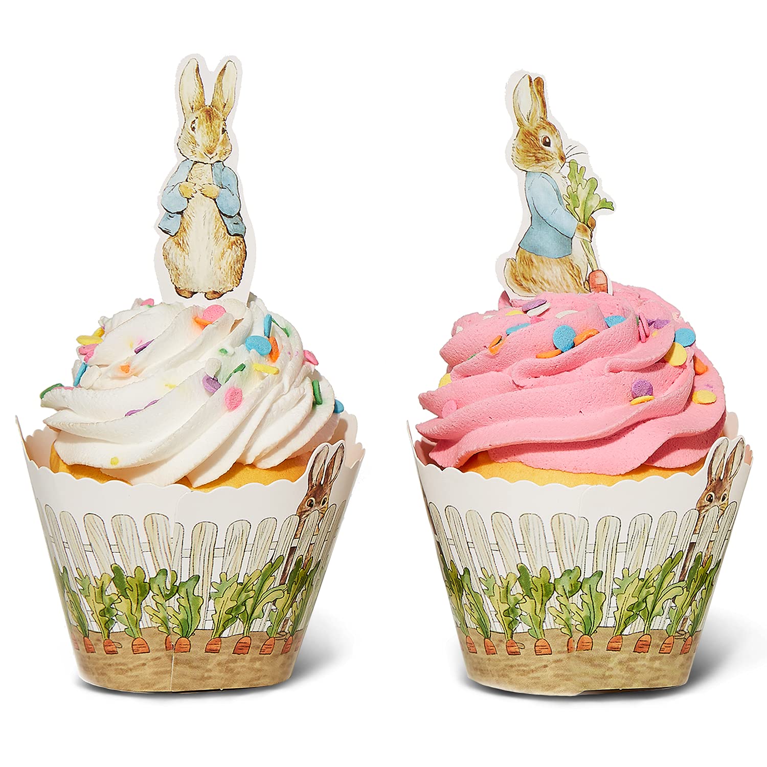 Peter Rabbit Cupcake Decoration - Party Supplies and Baby Shower Essentials - Set of 12 Pieces Cupcake Topper and 24 Pieces Cupcake Wrapper