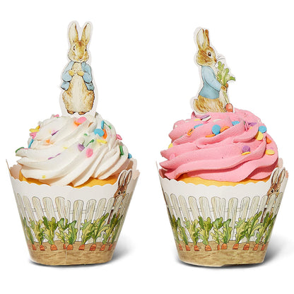 Peter Rabbit Cupcake Decoration - Party Supplies and Baby Shower Essentials - Set of 12 Pieces Cupcake Topper and 24 Pieces Cupcake Wrapper
