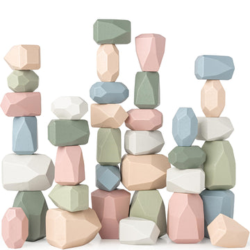 Comfy Cubs Stacking Rocks 36 Pieces, 36 Months+, Educational Toddler Stacking Blocks, Promotes Imagination, Balance & Fine Motor Skills - Wooden Rocks