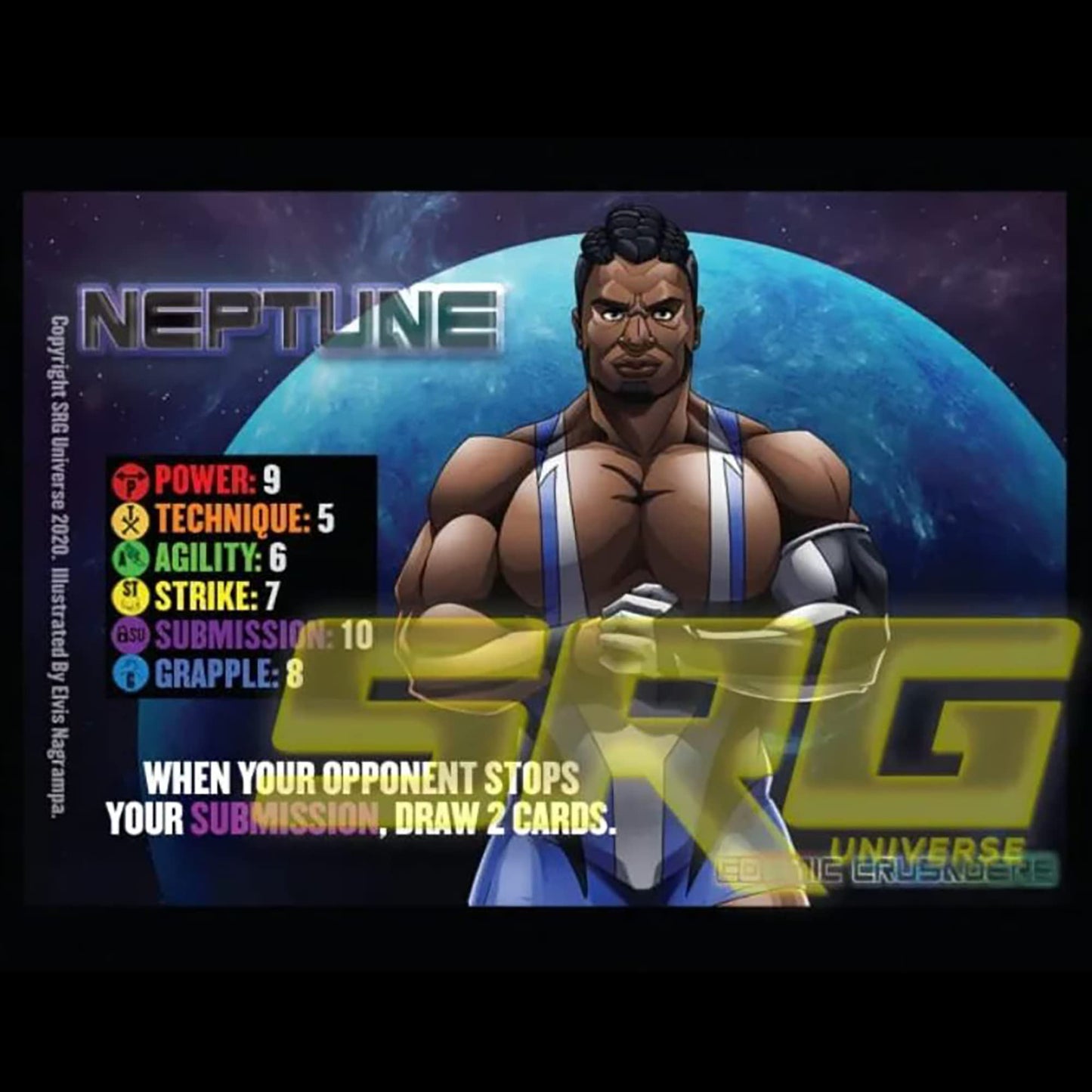 GTS Distribution Supershow Cosmic Crusader: Neptune - Wrestling Card and Dice Game. SRG Structure Deck. Ages 12+, 2-6 Players, 10 Min Game Play