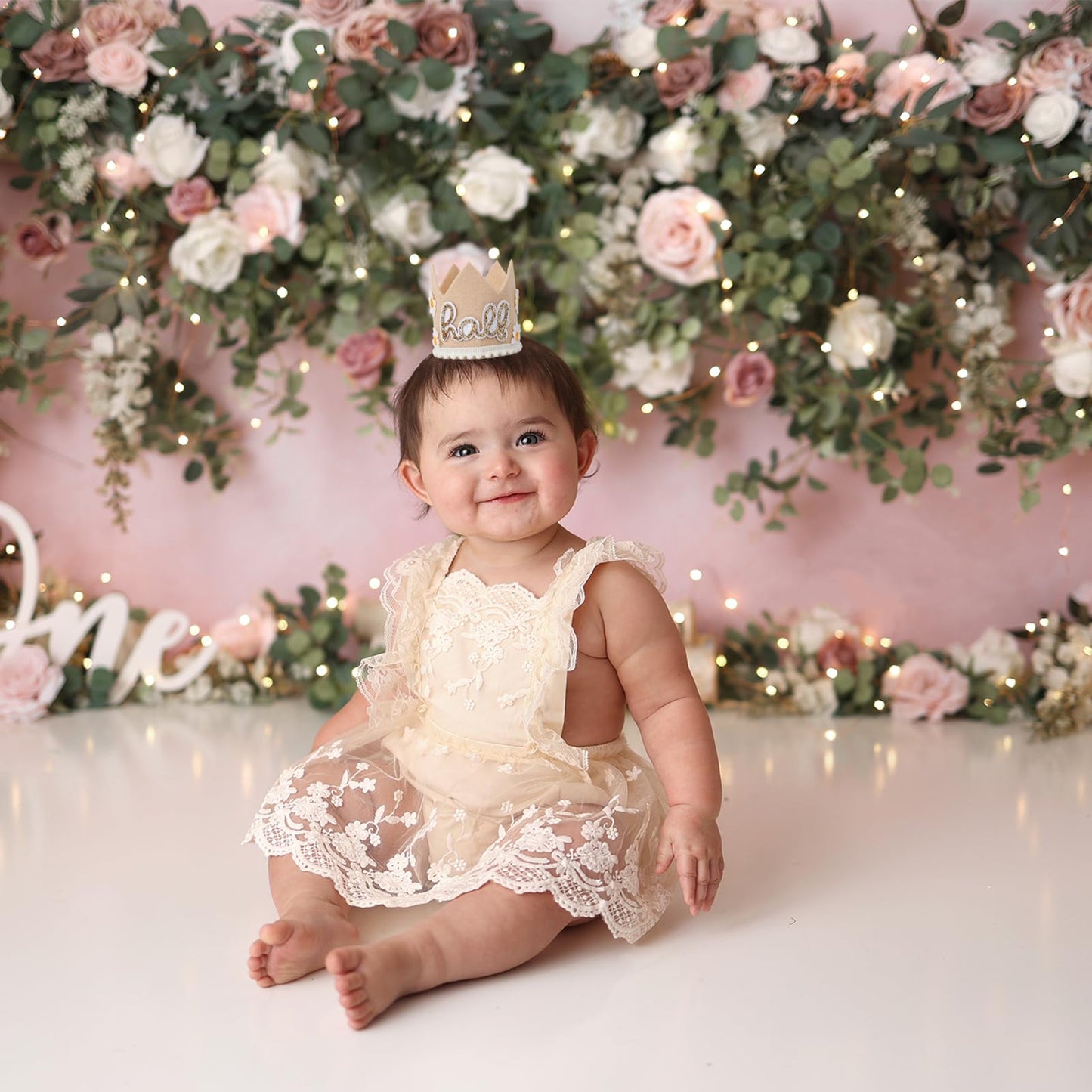 YOUAME Daisy Half Birthday Crown - Boho Party Decorations, Girls 1/2 Birthday Outfit, Bohemian Decor and Smash Cake Photo Props