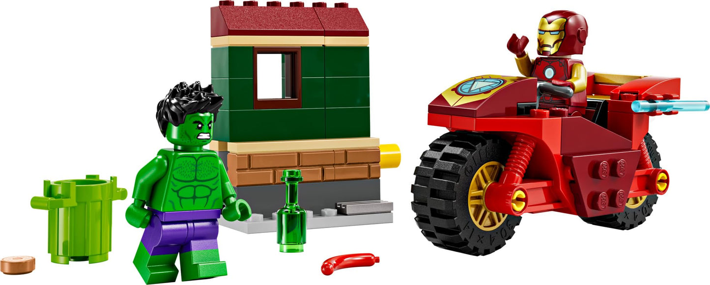 LEGO Marvel Iron Man with Bike and The Hulk Building Set, Easy Build Marvel Toy for Kids, Collectible Playset with Motorcycle Toy and 2 Minifigures