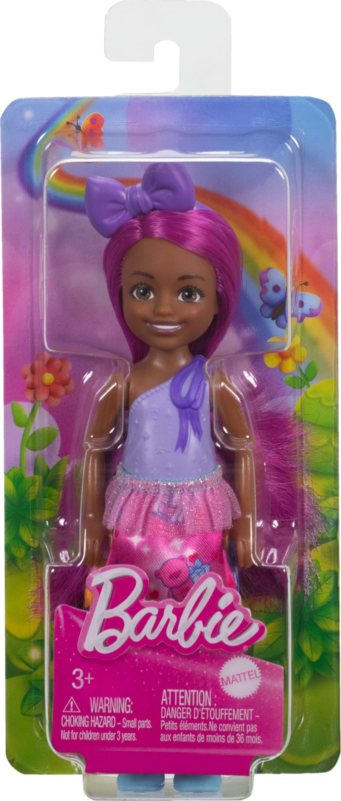 Barbie Royal Chelsea Doll with Pink Hair and Purple Bow Headband, Colorful Printed Skirt