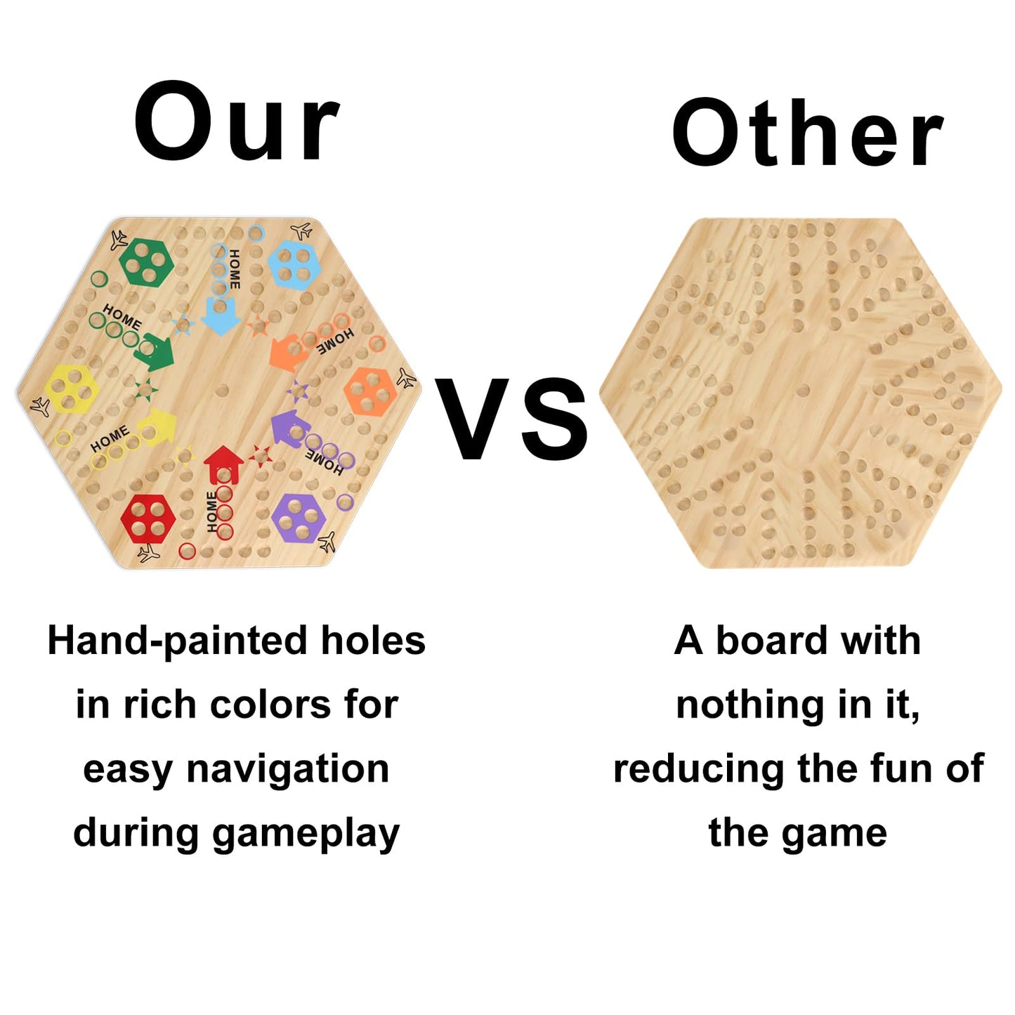 Medikaison Original Marble Game Wahoo Board Game Double Sided Painted Wooden Fast Track Board Game for 6 and 4 Players 6 Colors 24 Marbles 6 Dice