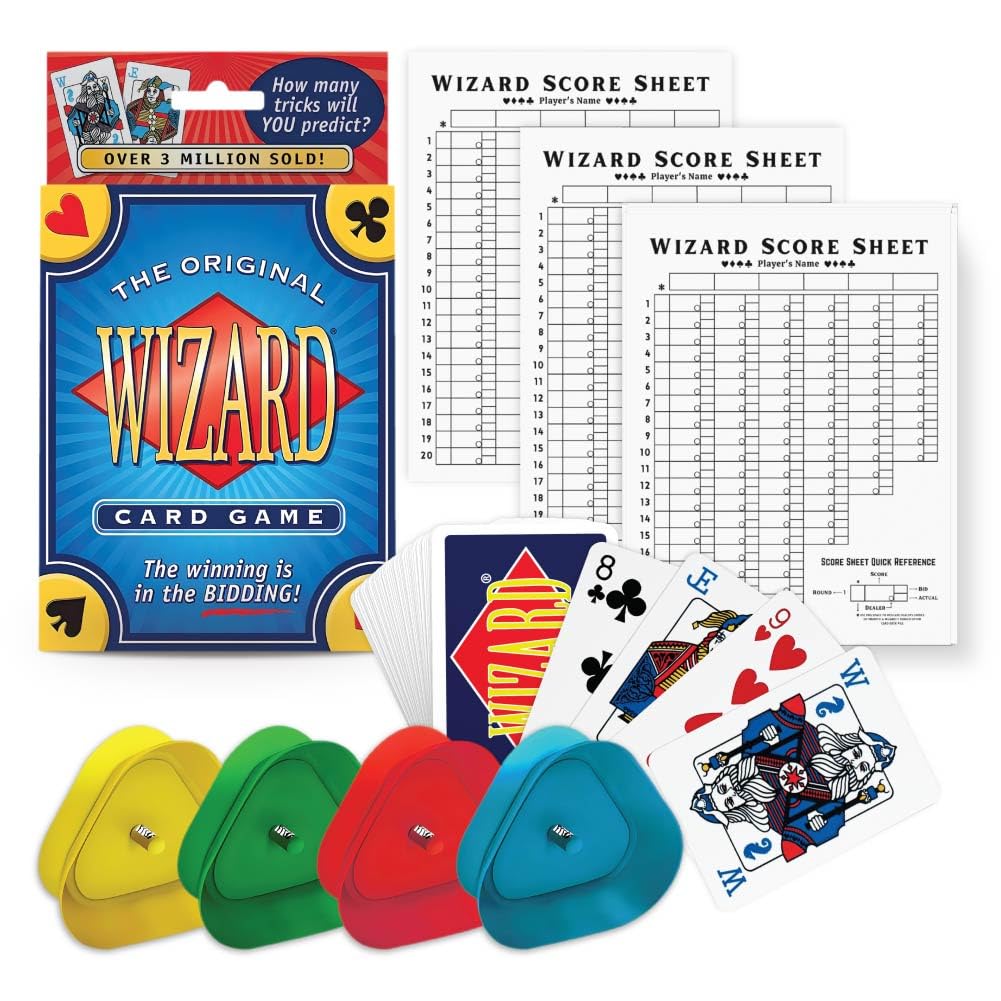 The Original Wizard Cards Game and Card Holder for Playing Cards (4-Pack) - Classic Card Game for Vacations and Game Nights with Hands-Free Cards