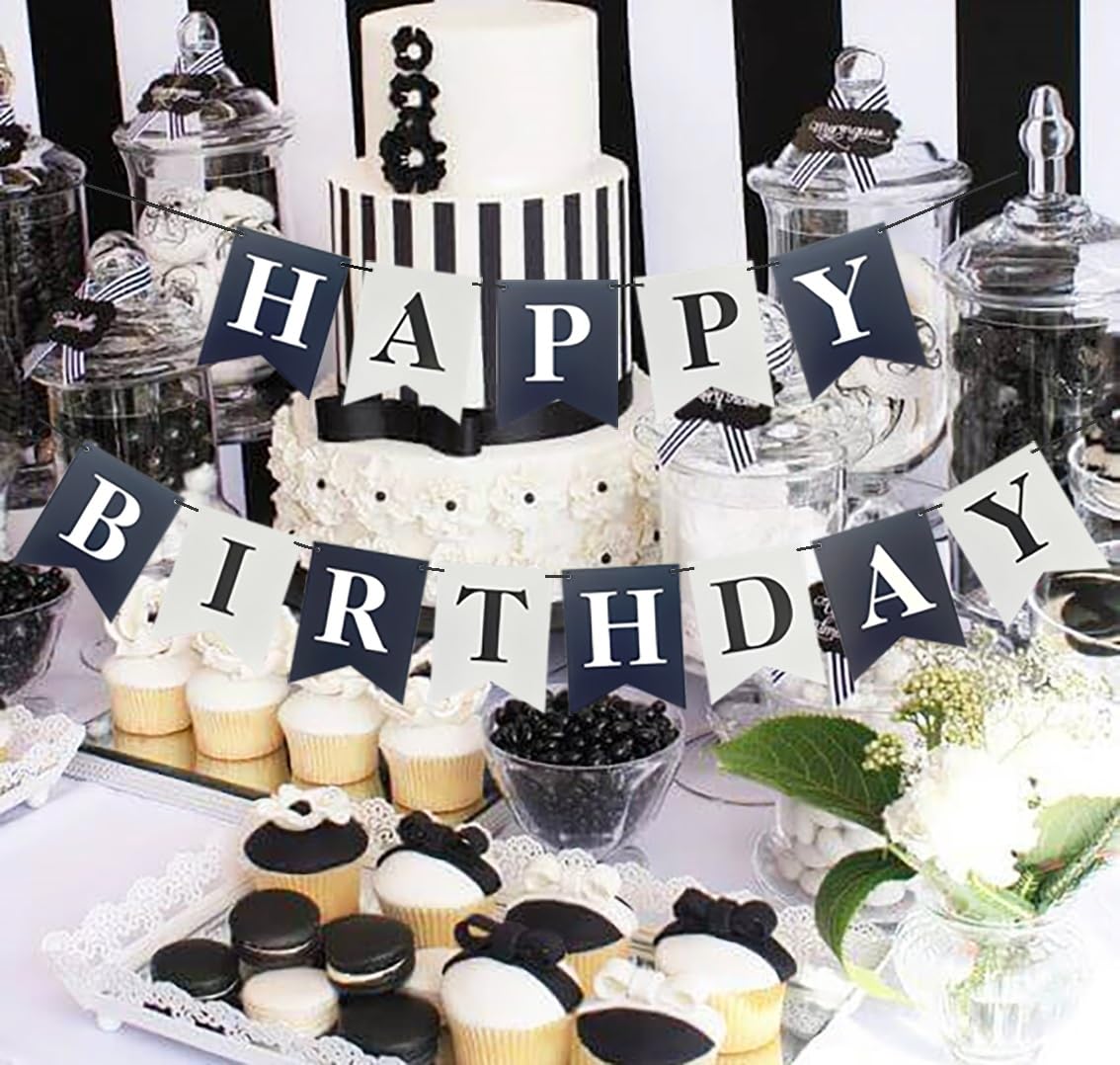 Soccer Black White Happy Birthday Banner, Football Birthday Banner for Boys Girls Birthday Party Decorations, Swallowtail Flag Happy Birthday Bunting