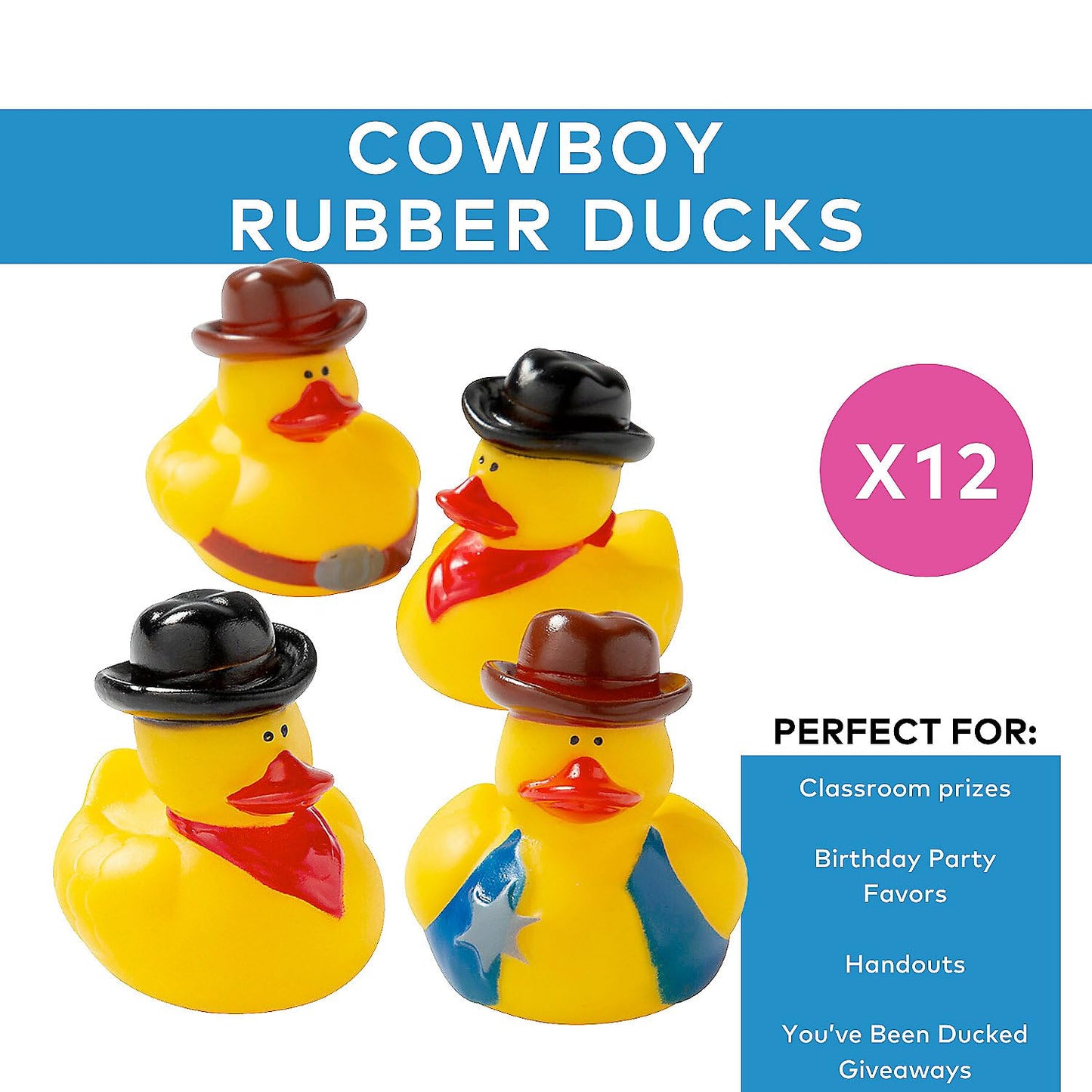 Cowboy Rubber Duckies - Set of 12 - Western Party Toys