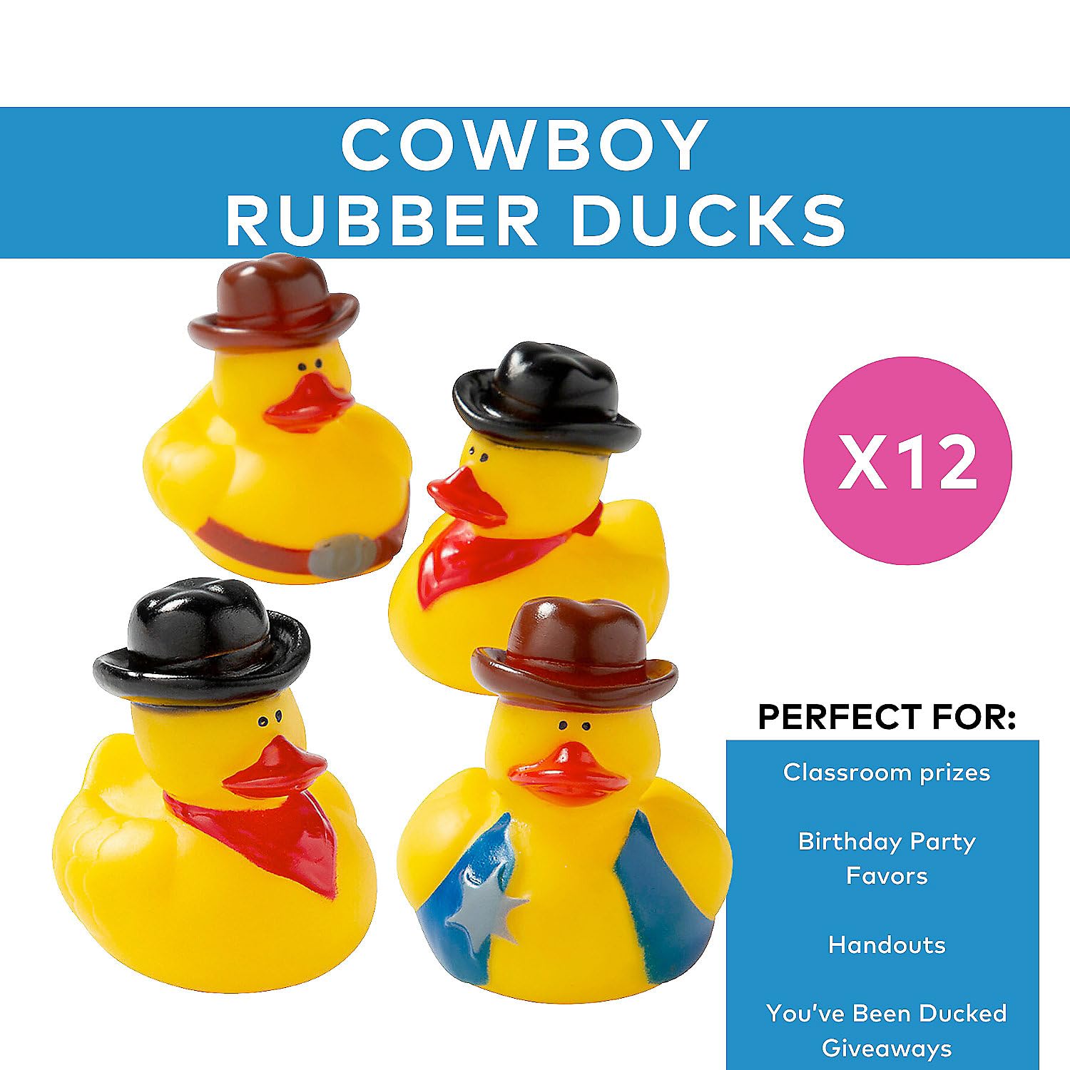 Cowboy Rubber Duckies - Set of 12 - Western Party Toys