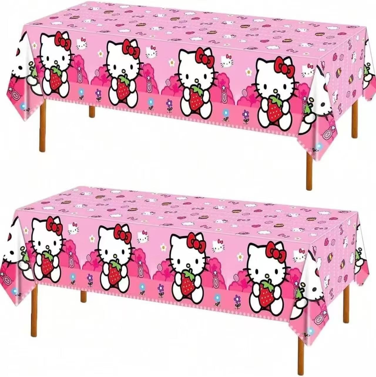 DXRZYS 2 Pc Hello Cat Birthday Party Decorations - Disposable Plastic Tablecloth Disposable Table Cover | Birthday Party Supplies Decorations (Pink)