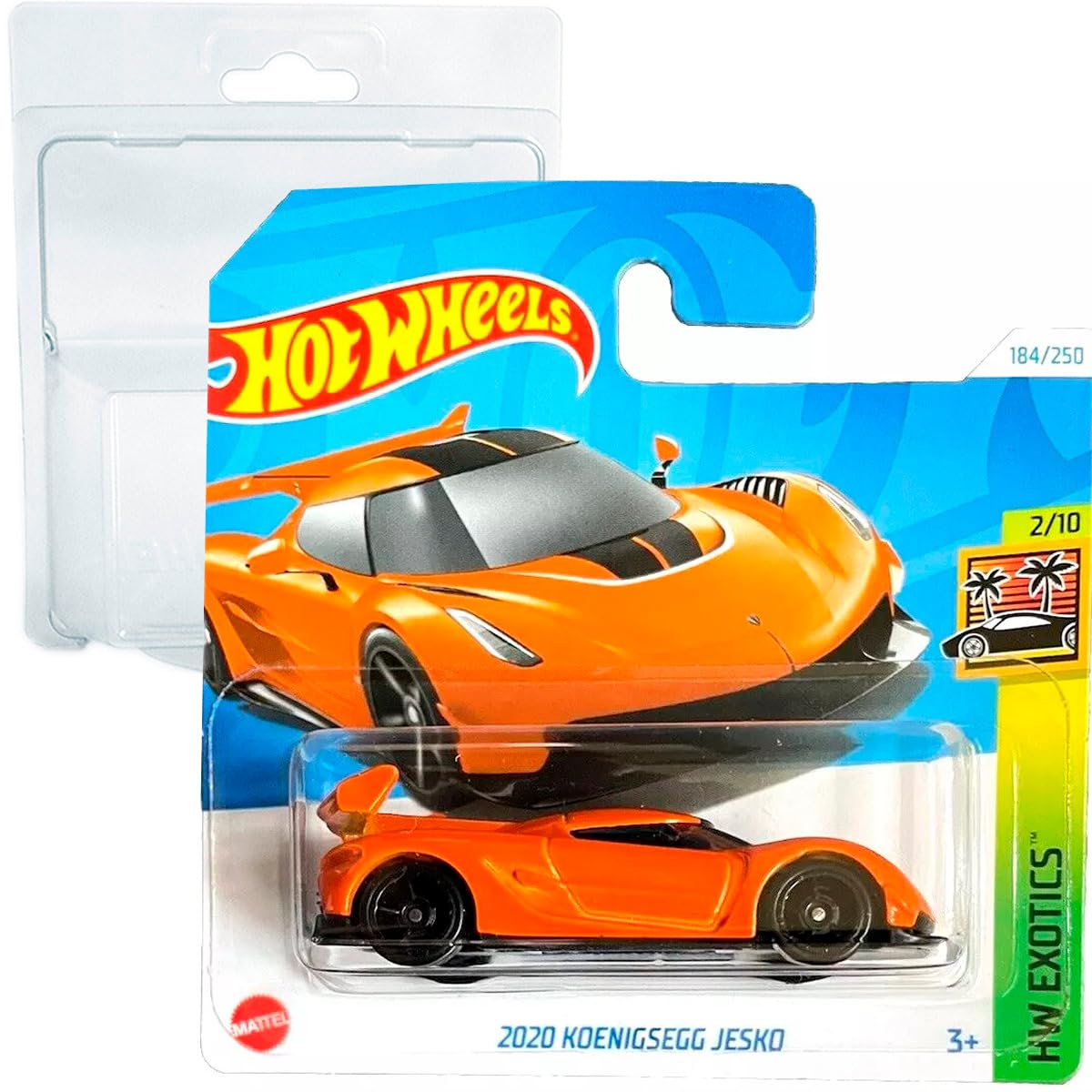 Hot Wheels 2020 Koenigsegg Jesko HW Exotics 2/10 (184/250) HTF07 Orange 2024 + Protector Short Card Frikimonkey