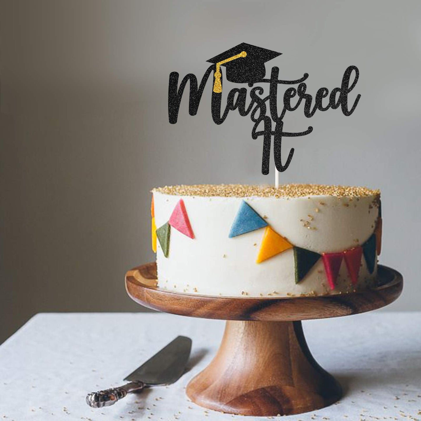 Black Glitter Mastered It Cake Topper,College Grad,Congratulations MBA Graduation Party Decorations Supplies 1