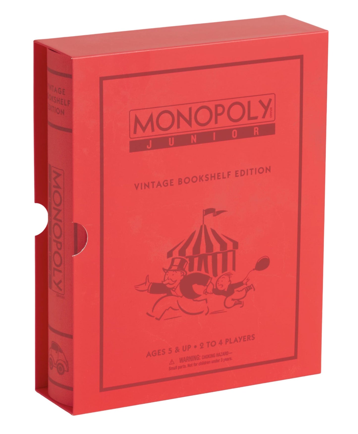 WS Game Company Monopoly Junior Vintage Bookshelf Edition: Linen Fabric-Wrapped Book Case - Classic Monopoly Jr. Board Game for Family Game Night (2-4