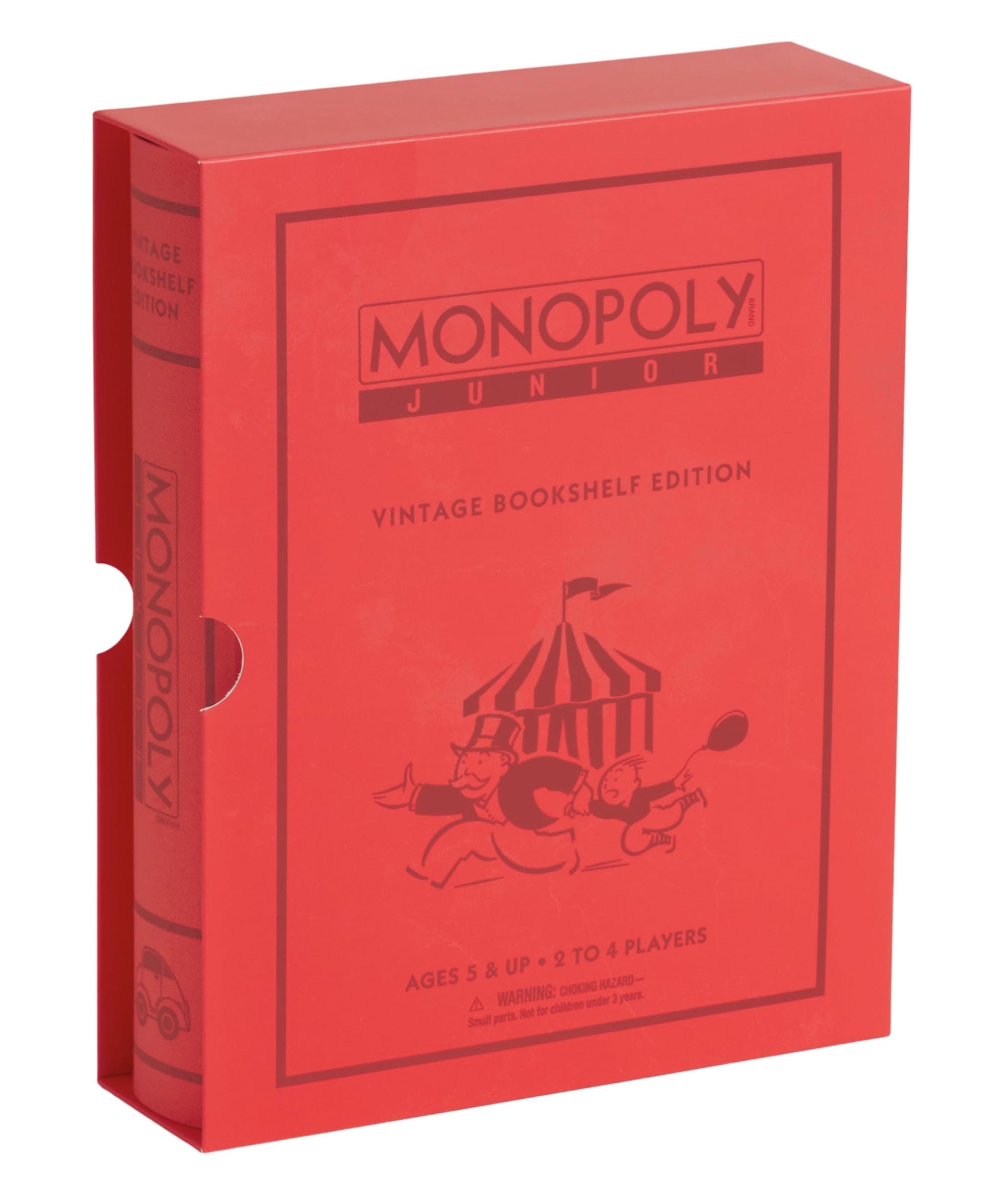 WS Game Company Monopoly Junior Vintage Bookshelf Edition: Linen Fabric-Wrapped Book Case - Classic Monopoly Jr. Board Game for Family Game Night (2-4