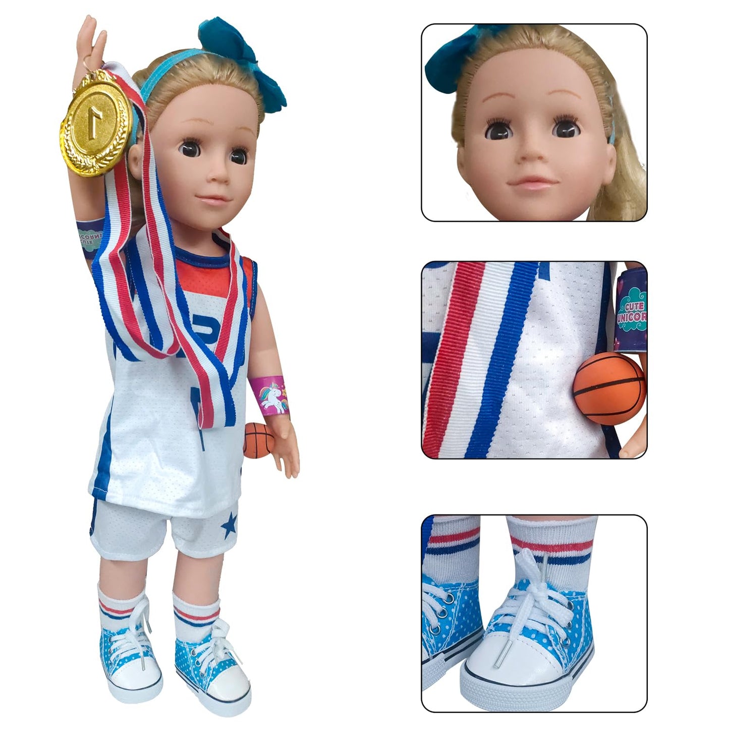 Wenzhuo Basketball Sports Dolls Clothes set-18 inch Doll Closet Accessories-Doll Tops, Short Sleeves, Headbands, Socks, Shoes, Rackets, etc-Children's