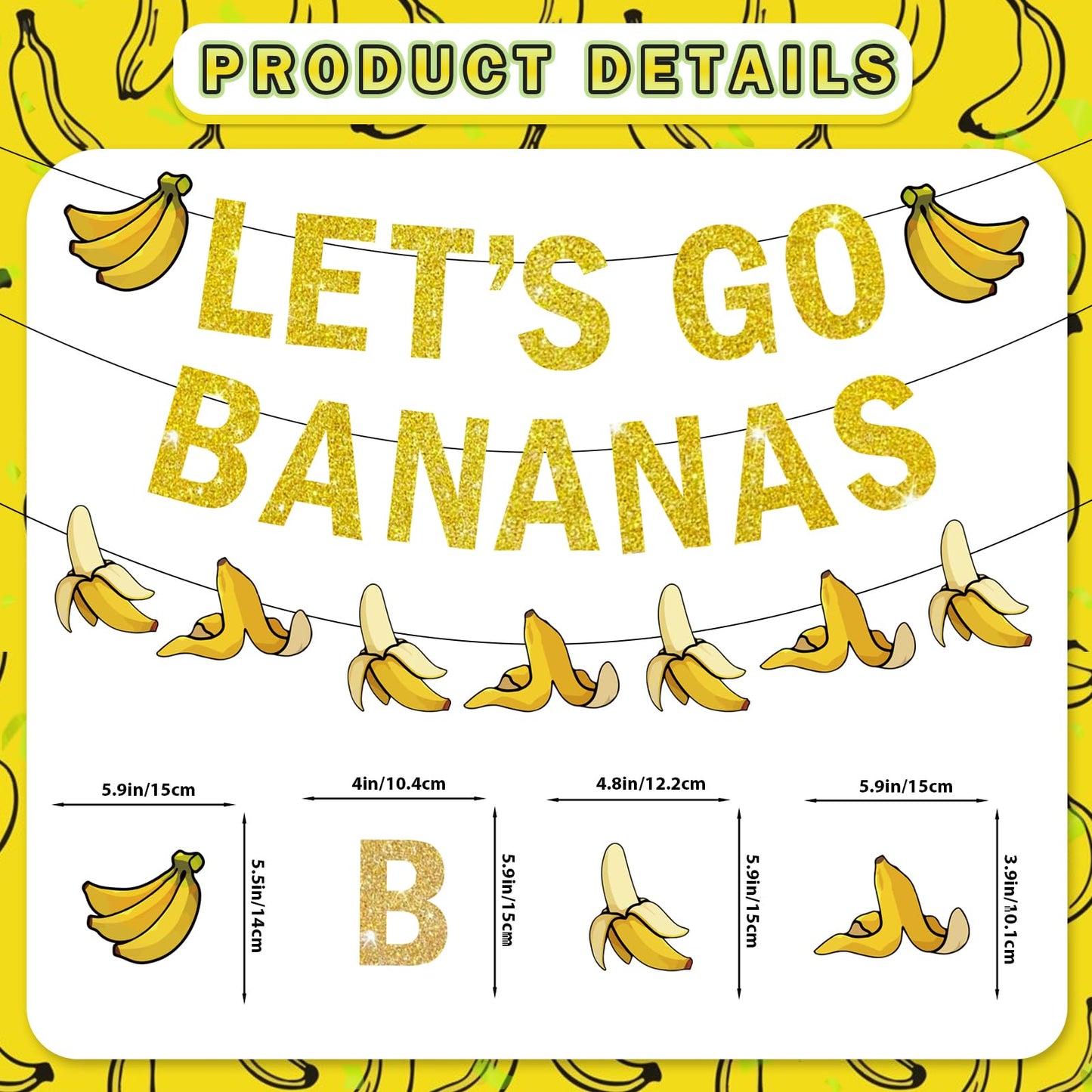 Banana Party Decorations Banana Birthday Decorations Let's Go Bananas Banner Hanging Swirls for Fruit Themed Party Decorations