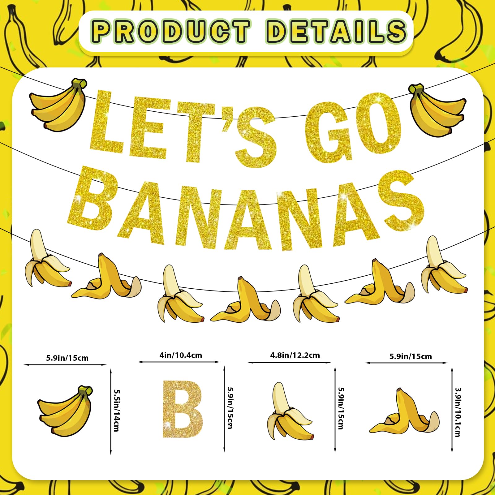 Banana Party Decorations Banana Birthday Decorations Let's Go Bananas Banner Hanging Swirls for Fruit Themed Party Decorations