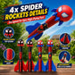 Spider Toys Rocket Launcher for Kids, 4 Spider Foam Rockets & Web Launcher, Adjustable Outdoor Air Rocket Toys, Up to 100 FT, Backyard Birthday Gifts