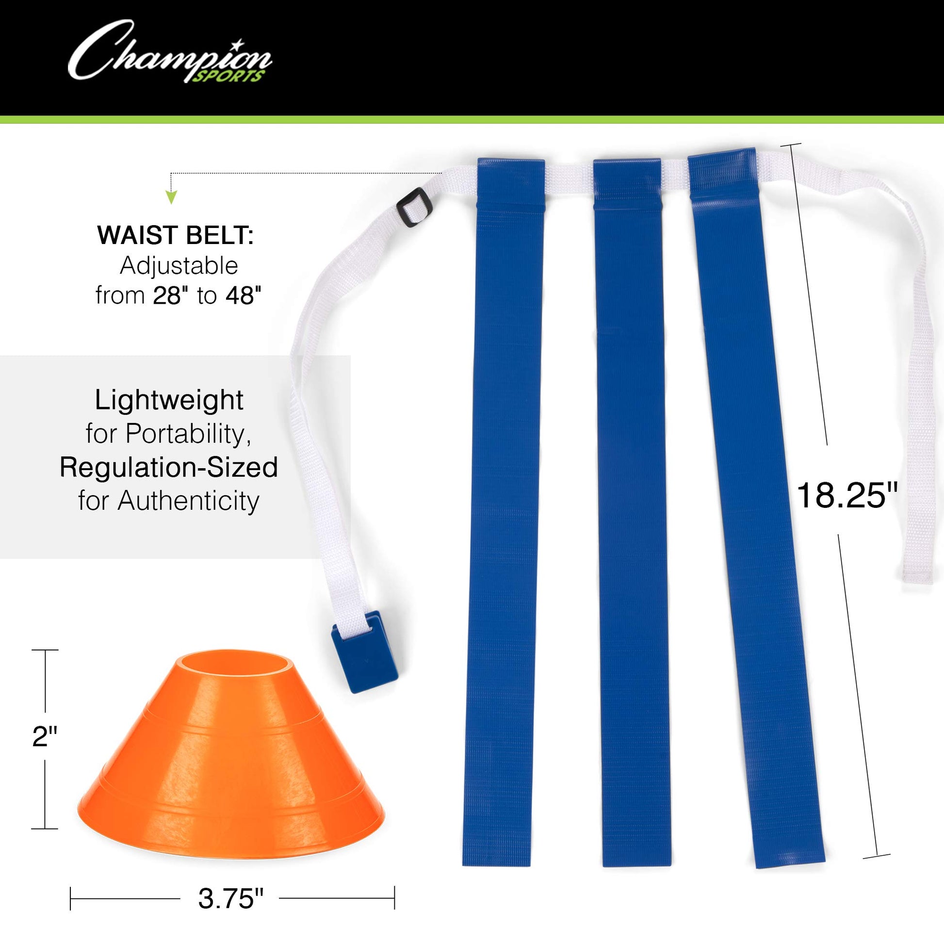 Champion Sports Deluxe Flag Football Game Set of 10 - 5 Blue Belts, 5 Yellow Belts, 4 Orange Cones, Carry Bag