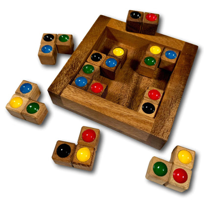 9 Piece Color Matching Brain Teaser - Crazy Quilt Wooden Puzzle, Level 3.5 Difficulty, Personalized Gift for Kids and Adults, 4.5” Square Wooden