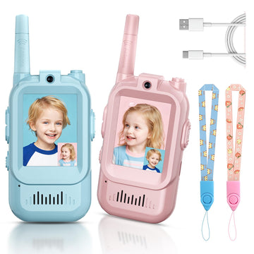 Kids Video Walkie Talkies, 2 Pack Long Range Walkie-Talkie for Kids, Rechargeable Video Call Toys for Indoor, Camping, Hiking, Travel, Christmas