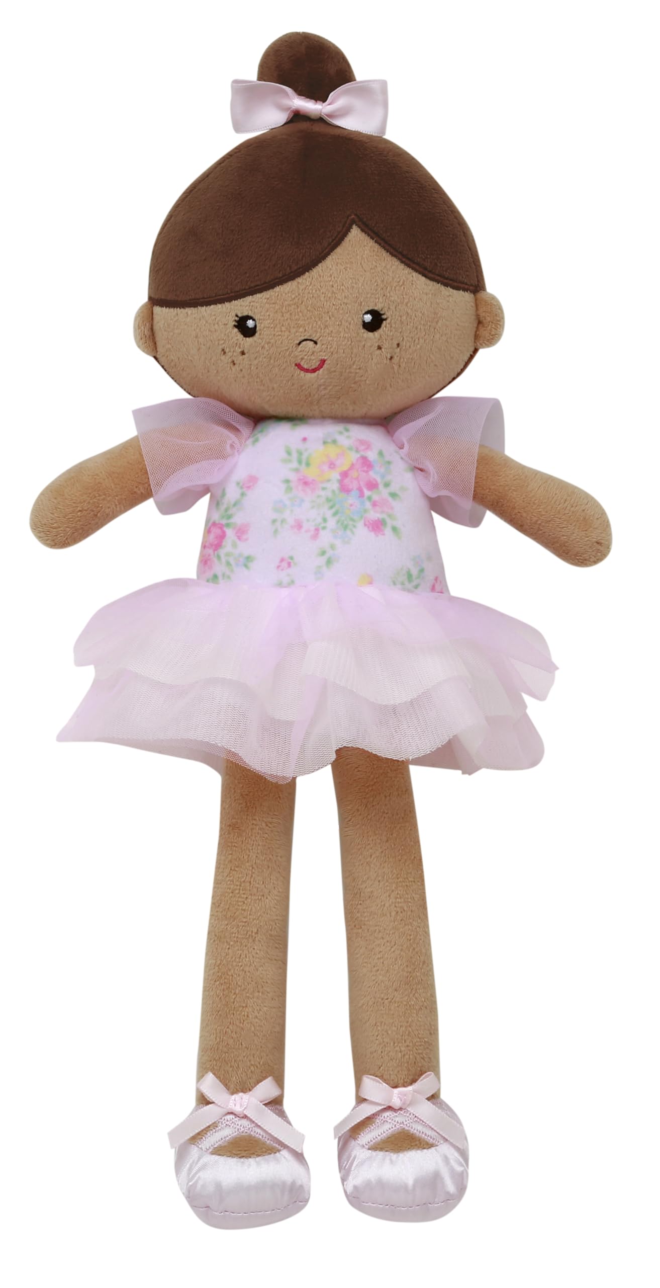 Large 15 Inch Soft Baby Doll with Ballerina Dress and Satin Accents, Darker Complexion, Tiana Pink Floral