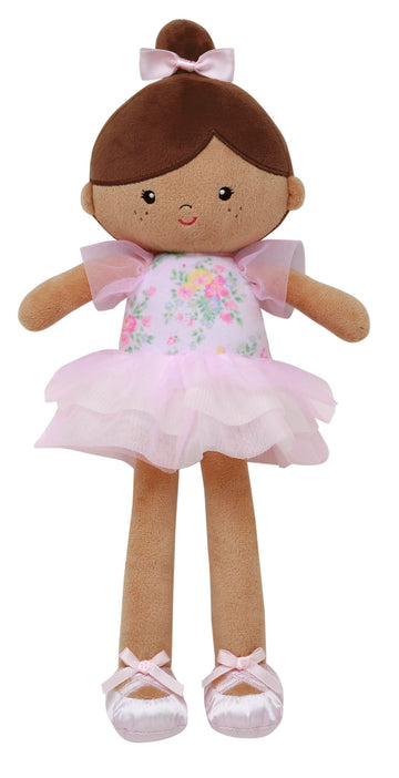Large 15 Inch Soft Baby Doll with Ballerina Dress and Satin Accents, Darker Complexion, Tiana Pink Floral