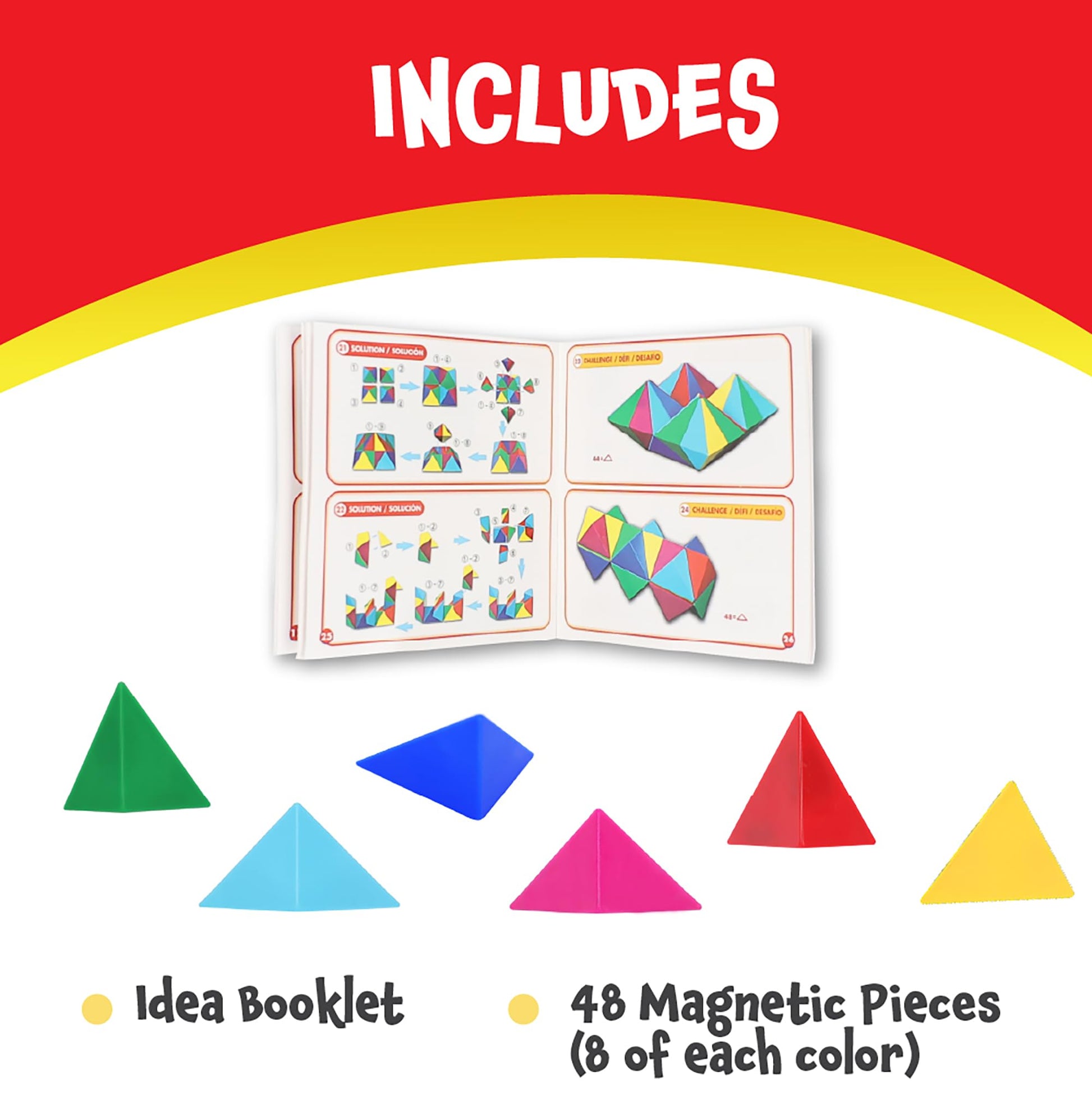 POPULAR PLAYTHINGS Tri-Mags Magnetic Puzzle Toy, Pyramid Stacking Blocks for Creative and Stem Learning, Gifts for Kids - 48 Pieces