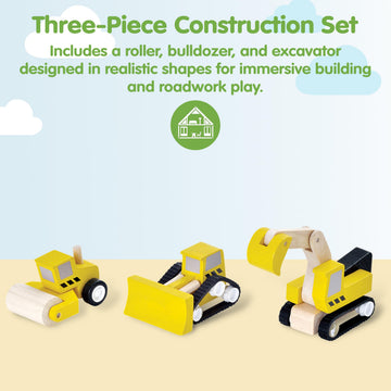 PlanToys® Road Construction Set Wooden Montessori Imaginative and Fine Motor Play Toy | Coordination, Creativity and Social Skill Building Activity |