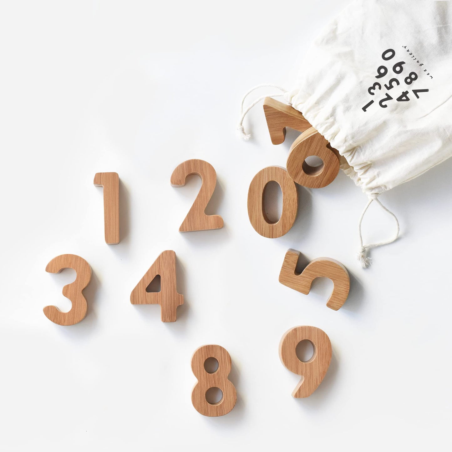 Wee Gallery Bamboo Numbers Set - Number Learning for Baby, Toddler, Preschool Age Kids - Interactive Wooden Numbers to Stimulate Early Development
