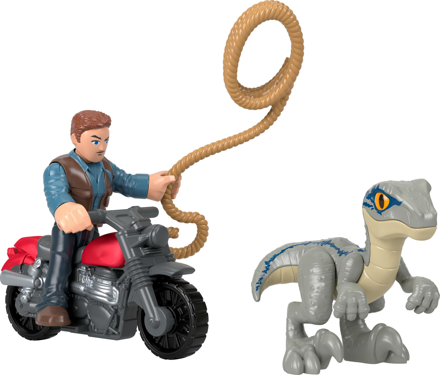 Fisher-Price Imaginext Jurassic World Dinosaur Toys Owen Grady & Blue Figure Playset for Preschool Pretend Play Ages 3+ Years