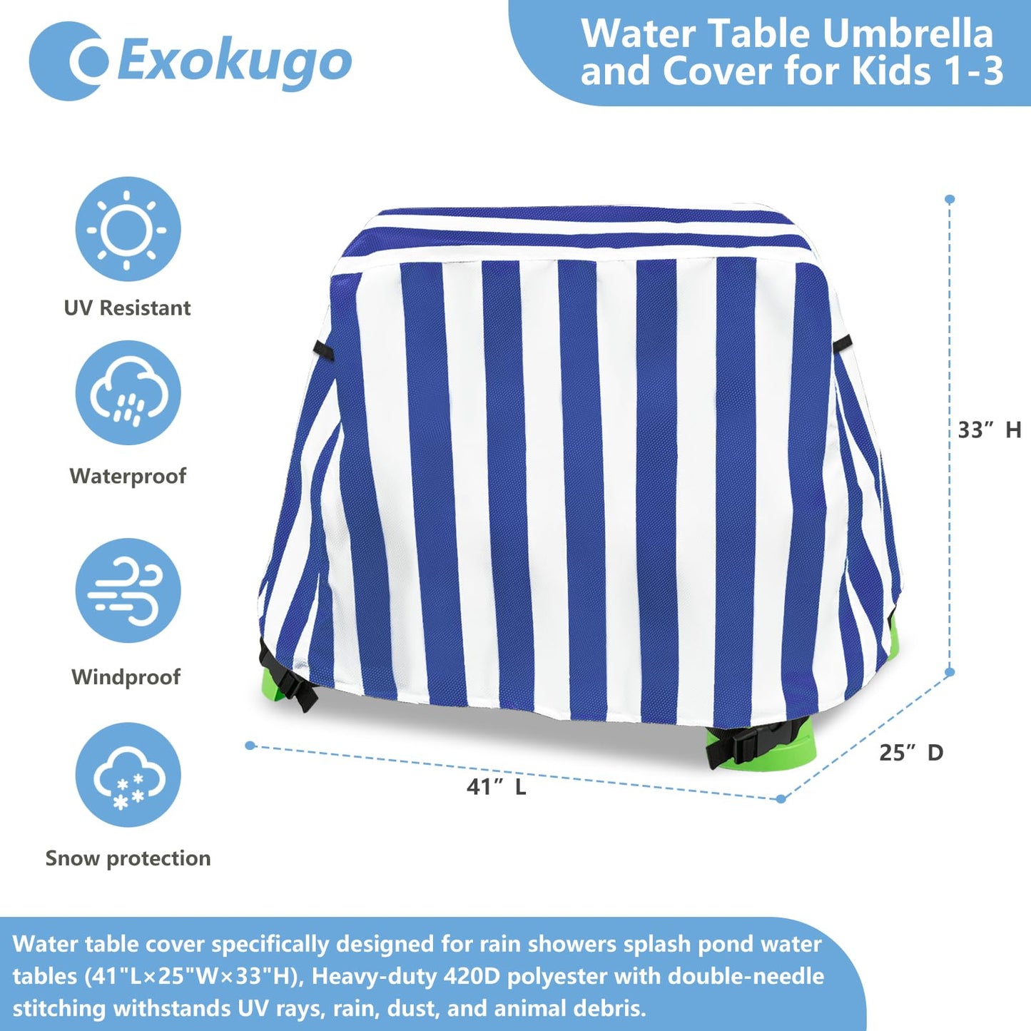 Exokugo Kids Water Table Cover, Outdoor Heavy Duty Durable Waterproof Dustproof Anti-UV Kids Water Play Table Cover, Compatible with Step2 Rain
