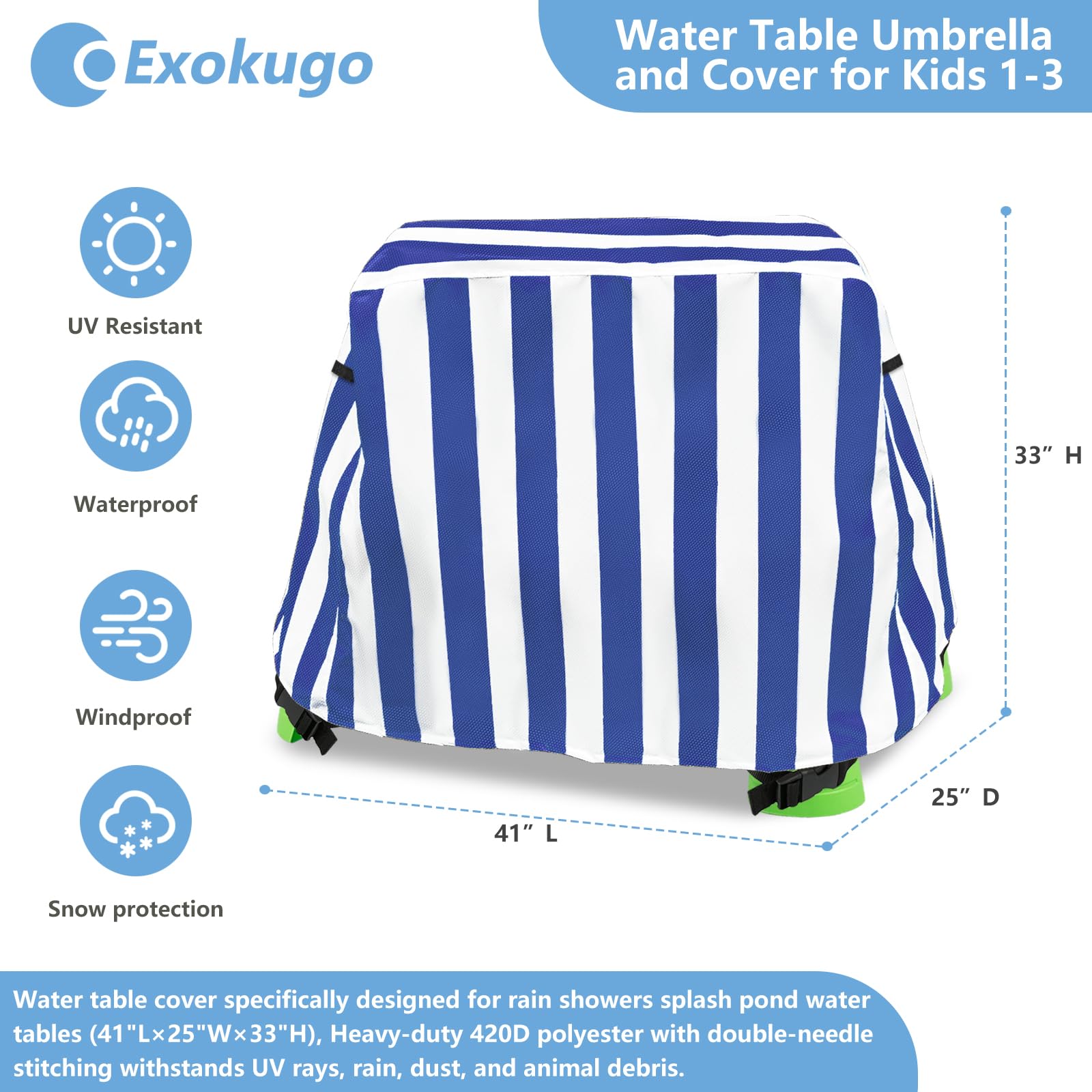 Exokugo Kids Water Table Cover, Outdoor Heavy Duty Durable Waterproof Dustproof Anti-UV Kids Water Play Table Cover, Compatible with Step2 Rain