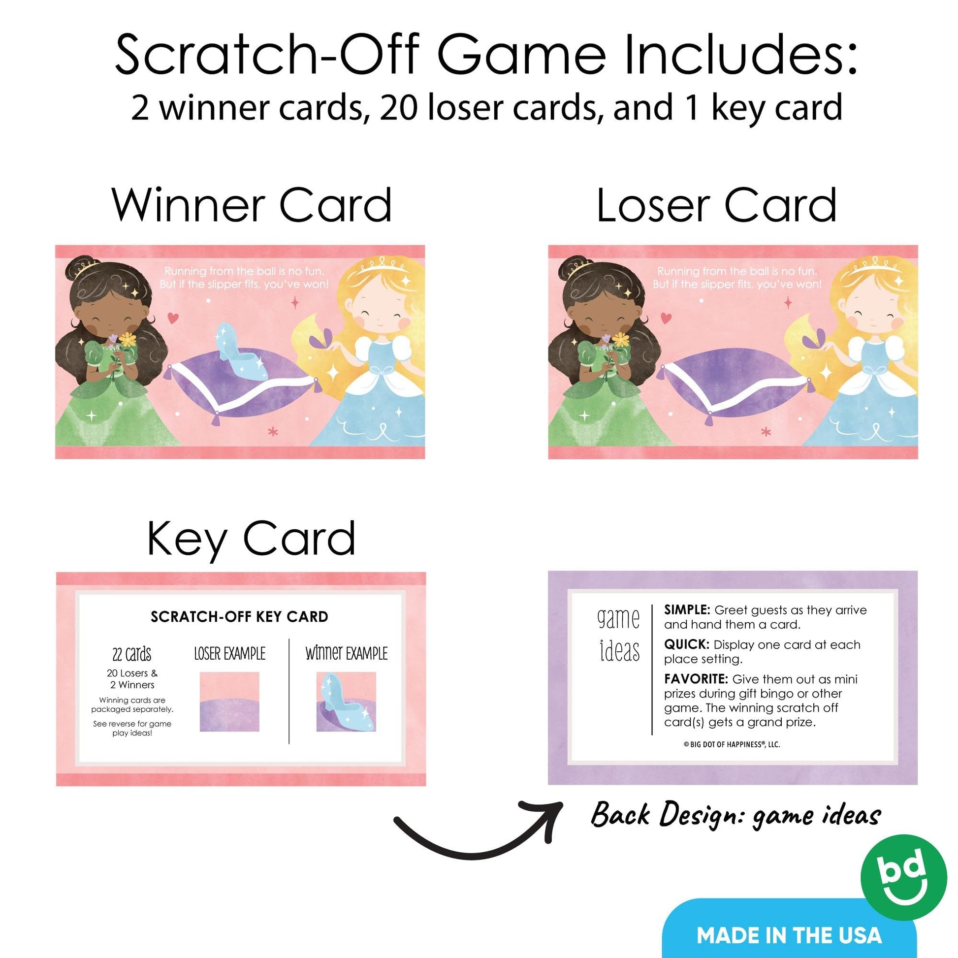 Big Dot of Happiness Princess Party Game Scratch Off Cards, Fun Party Activity, Princess Birthday Game - 22 Count
