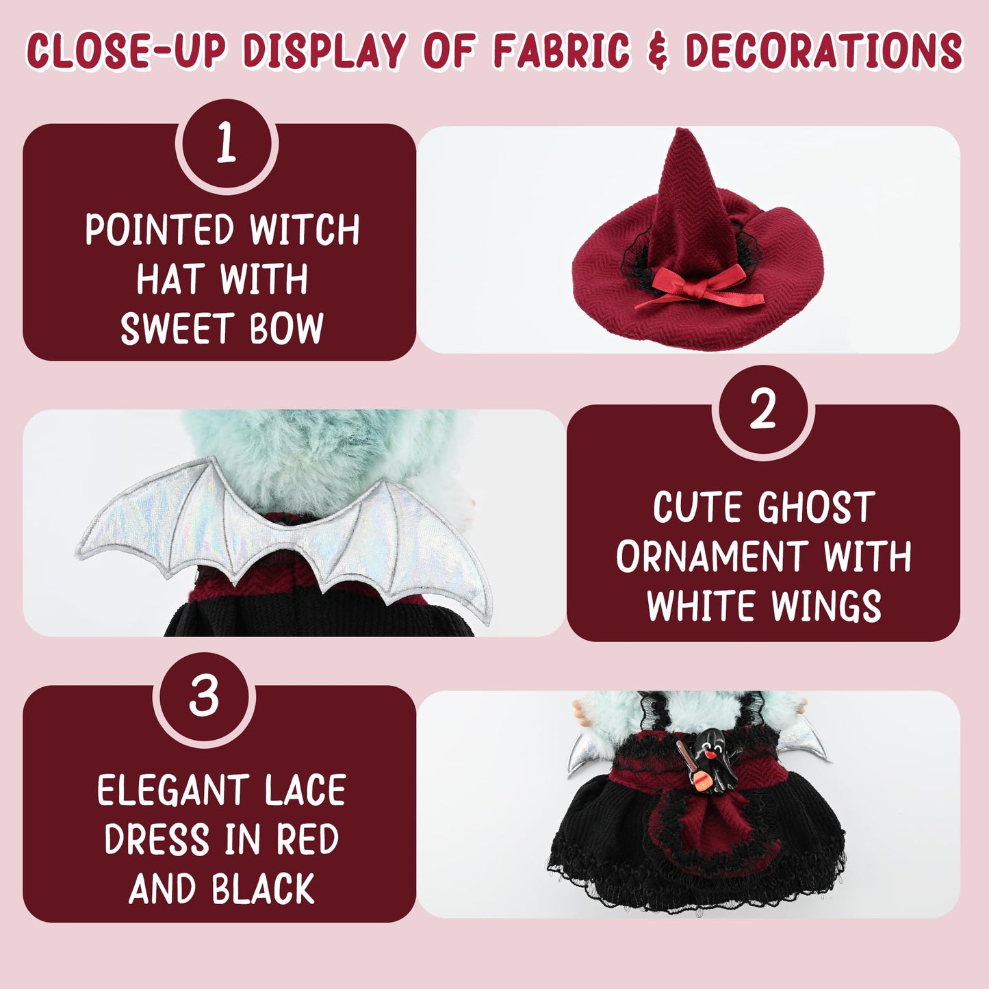 Evowatt Clothes for LA BUBU 17cm Doll (NO Doll), Outfit for LA BUBU, 2-Piece Little Witch Set (Hat & Dress) for LABUBU Dress Up, Costume Accessories