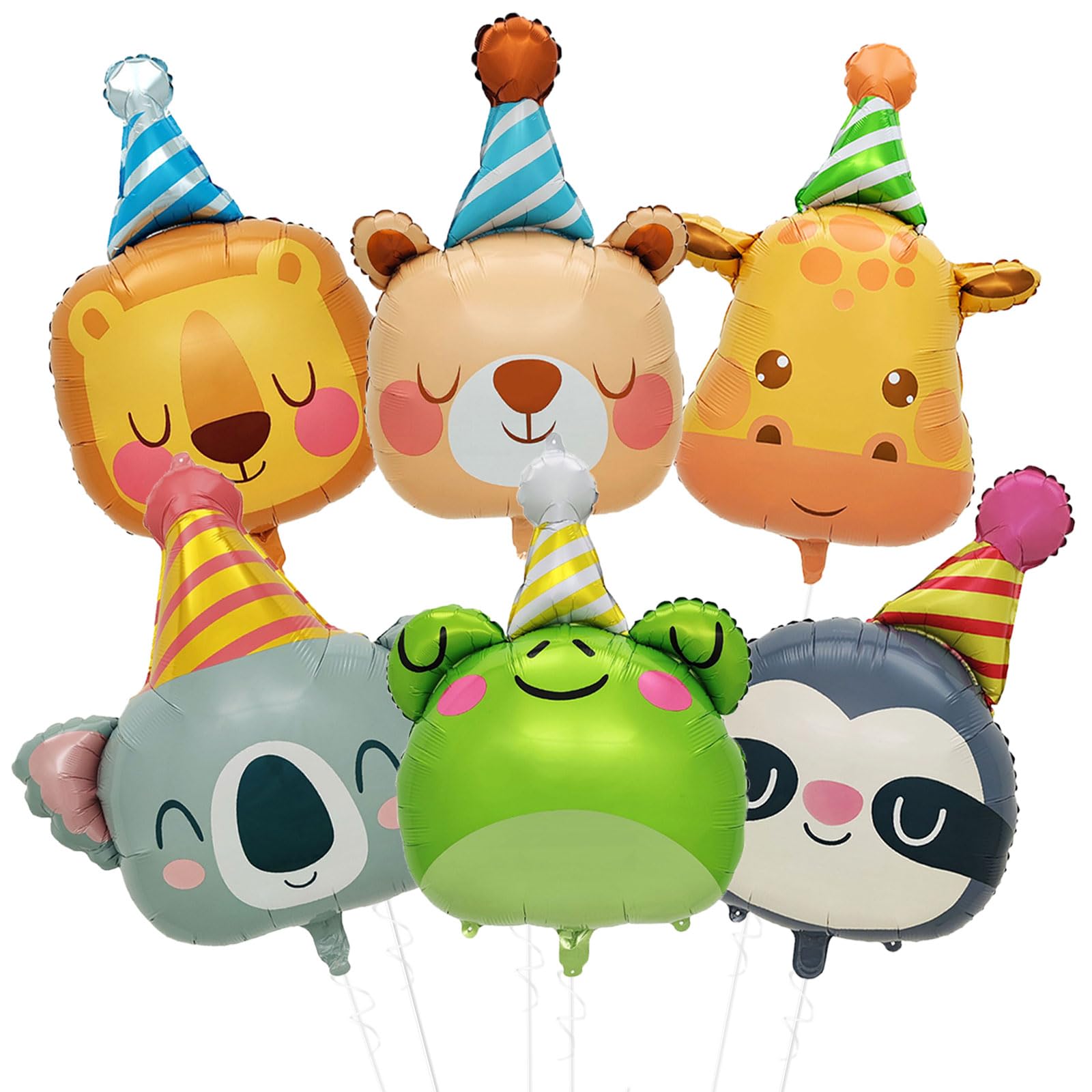 HOLTIOCLAN 6 Pcs Animal Balloons Giant Bear Giraffe Lion Koala Frog Sloth Safari Foil Balloon Jungle Animal Balloons Zoo Wild One Birthday Party Baby
