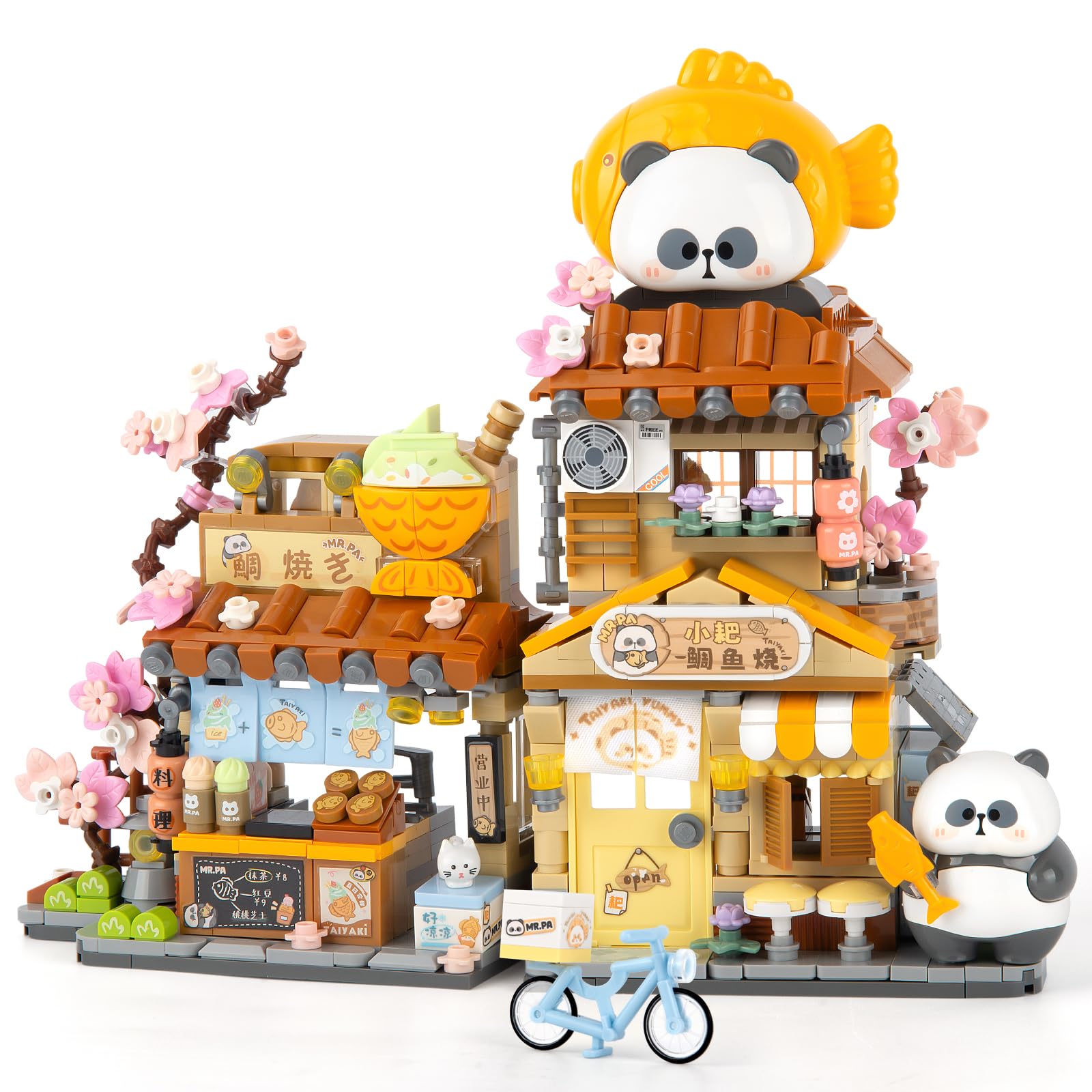 Finger Rock Street View Mini City Taiyaki Shop Building Set, Cute Panda Animals Building Toys Creative Architecture Set, Ideas Gifts for Adults Teens
