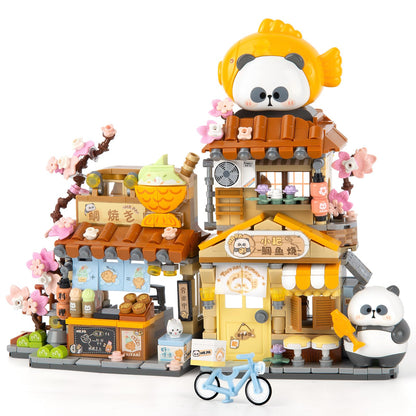 Finger Rock Street View Mini City Taiyaki Shop Building Set, Cute Panda Animals Building Toys Creative Architecture Set, Ideas Gifts for Adults Teens