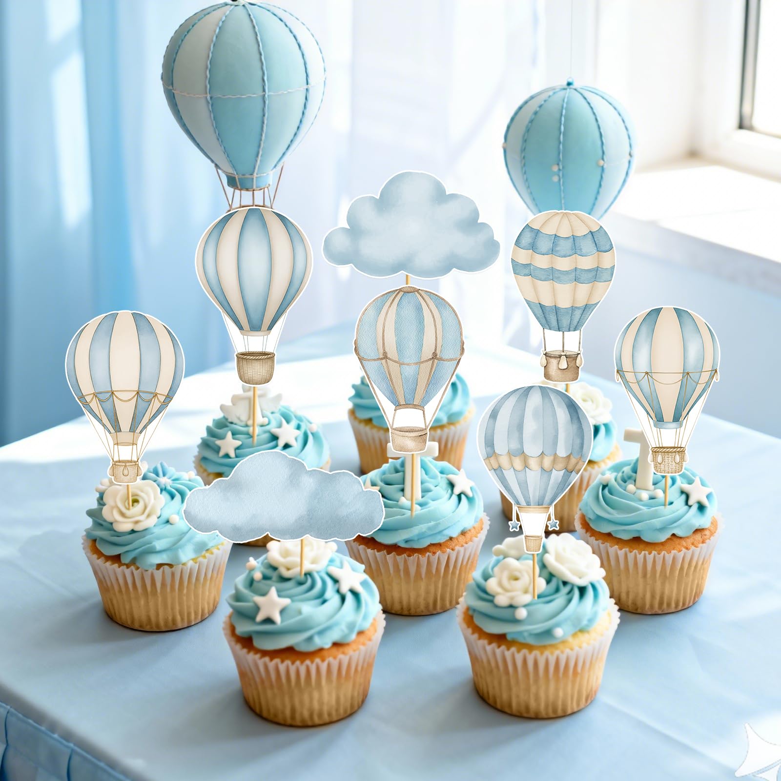 36pcs Hot Air Balloon Cupcake Toppers: Hot Air Balloon Decorations Adventure Awaits Baby Shower Hot Air Balloon Baby Shower Decorations