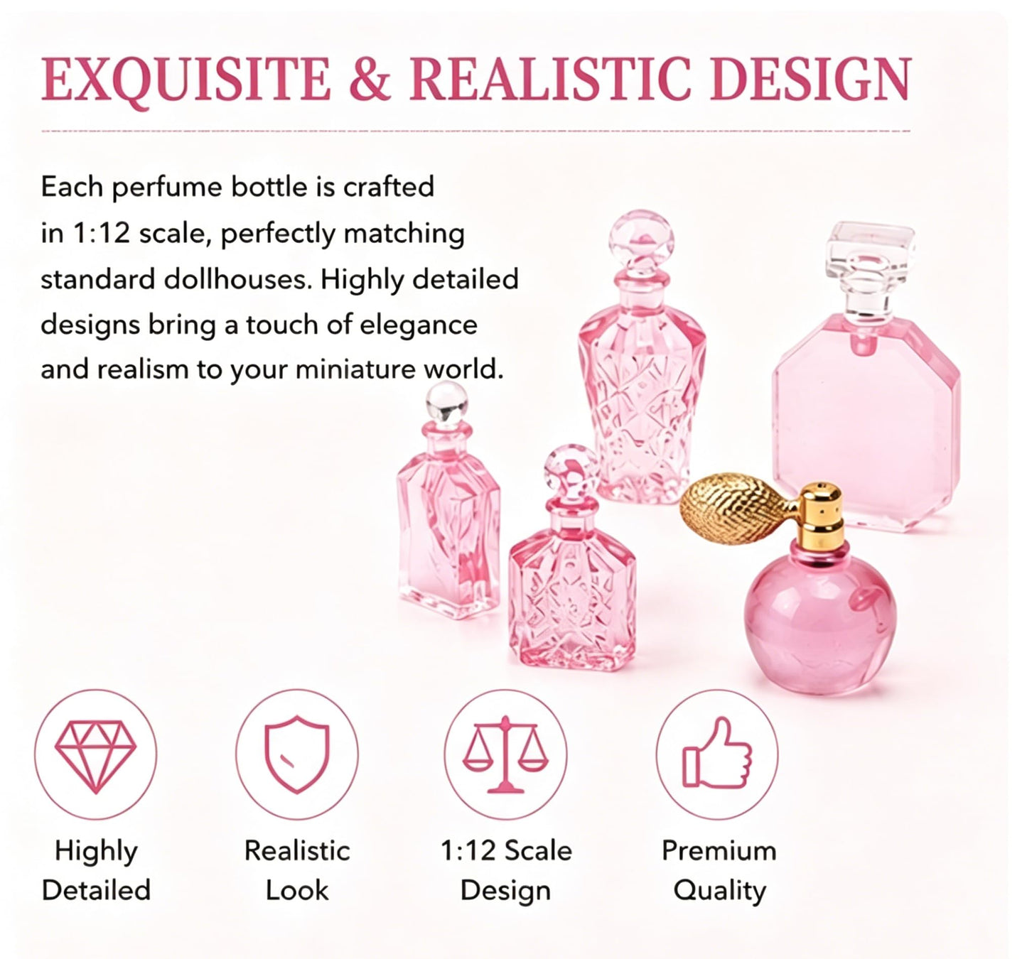 6Pcs Miniature Cosmetic Set - 1:12 Scale Realistic Perfume Bottles for Dollhouse Bathroom, Vanity, Beauty & Spa Theme, DIY Micro Scene, Collector