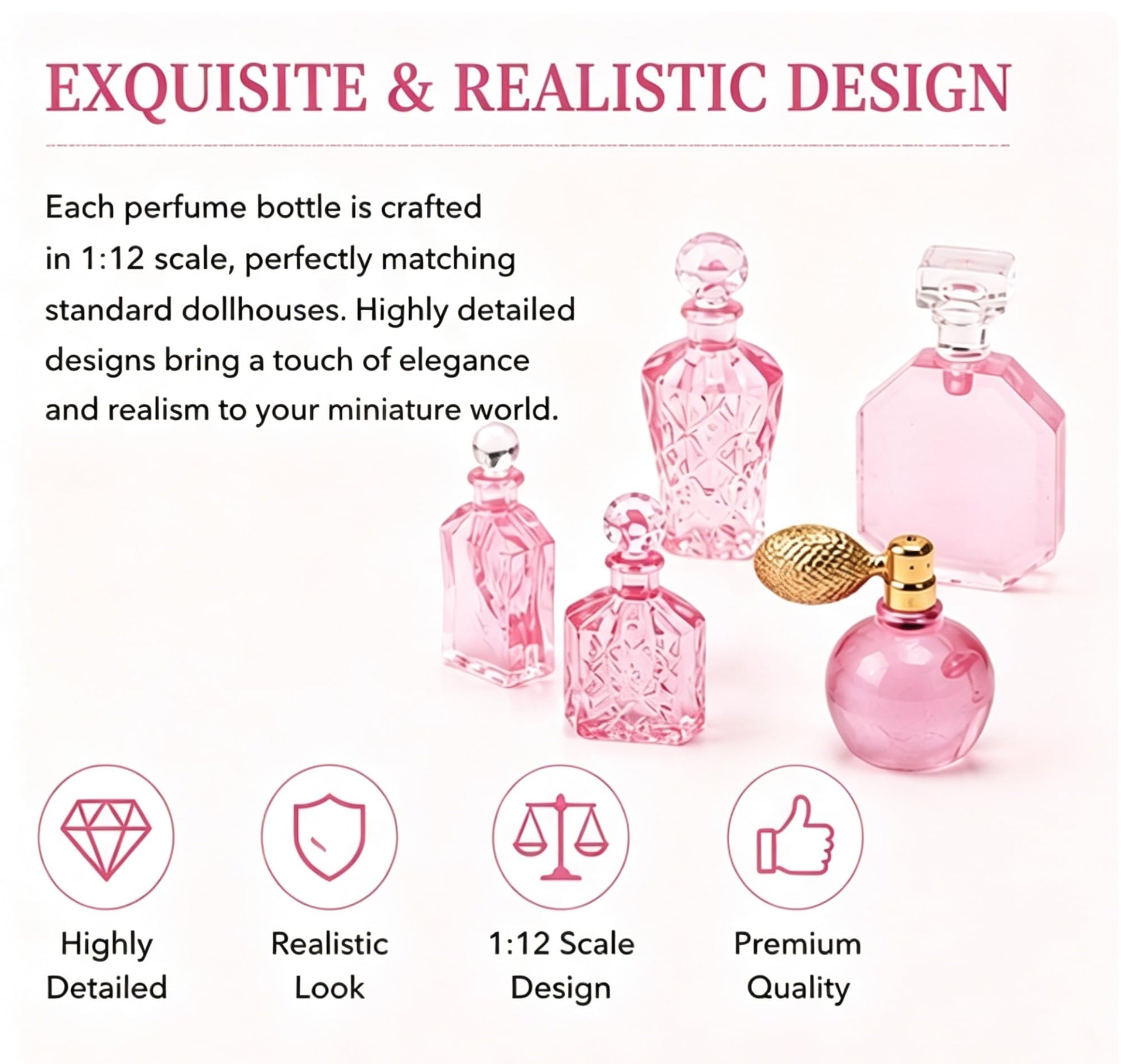 6Pcs Miniature Cosmetic Set - 1:12 Scale Realistic Perfume Bottles for Dollhouse Bathroom, Vanity, Beauty & Spa Theme, DIY Micro Scene, Collector