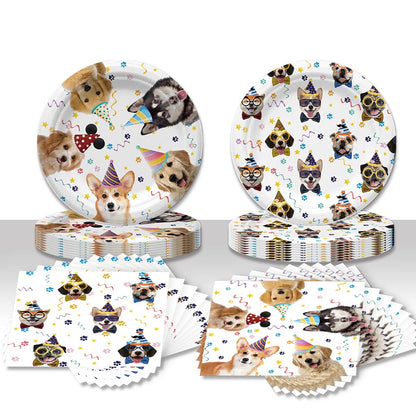 40PCS Dog Birthday Party Supplies Puppy Party Decorations Dog Party Plates and Napkins Disposable Party Tableware Set for Doggy Kids Dog Party