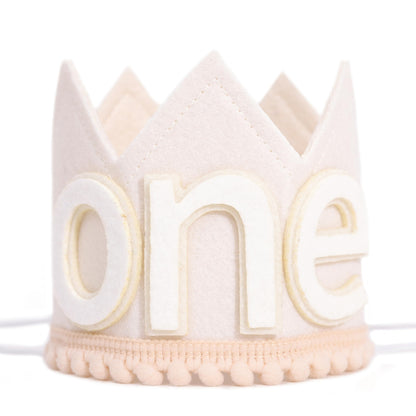 SYESQL Baby 1st Birthday Hat White - One Birthday Crown Hat, First White Hat, Cake Smash Party Hat for Boys/Girls (Baby One Crown)