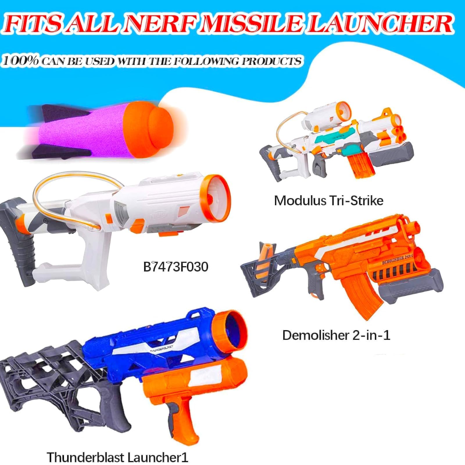 Ruibytree Mega Missile Refills for Nerf N-Strike Elite, 4 Packs, Purple